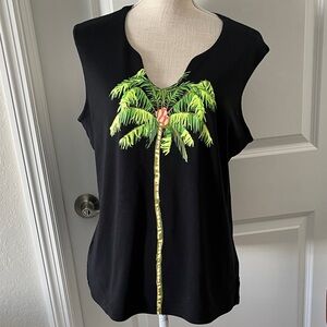 Bay Studio Pima Cotton Black Palm Tree Top NWOT SZ XL